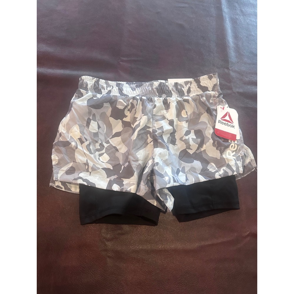 Reebok Girls Camo 2-in-1 Active Shorts Grey White Size L 10/12 NWT